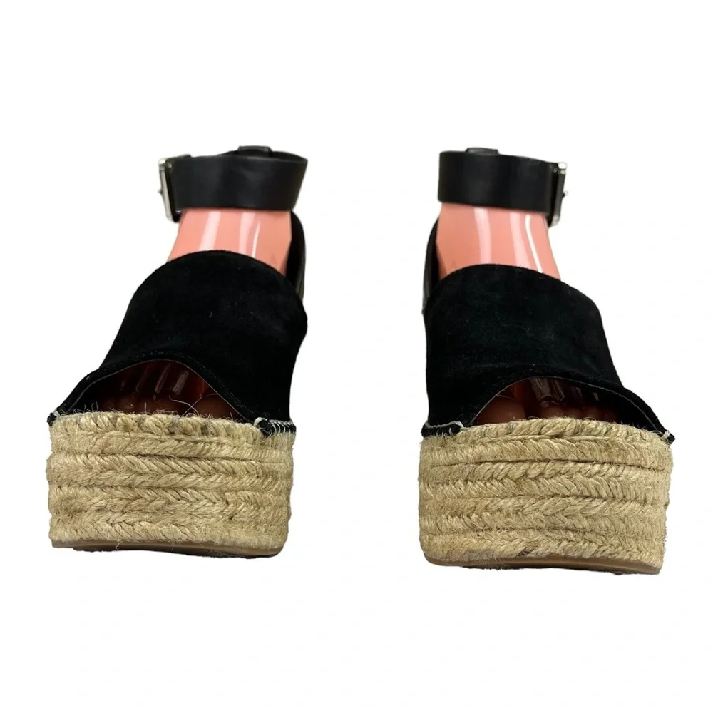 Marc Fisher Adalyn Black Suede Espadrille Platform Wedge Sandals‎ Size 10